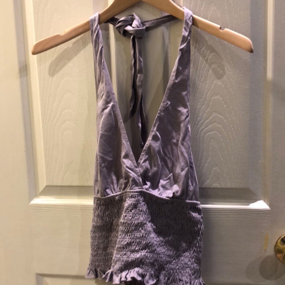 Light purple open back shirt